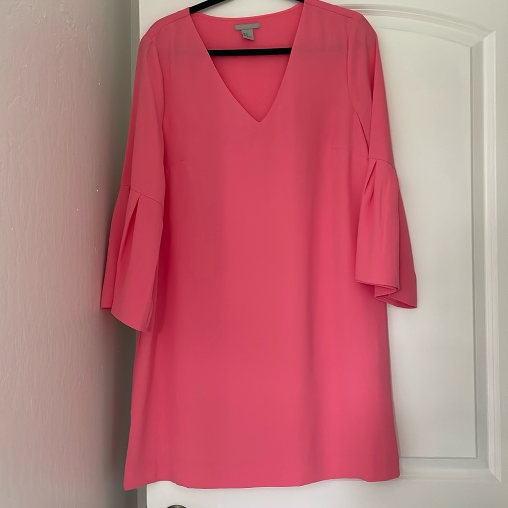 H&M Pink V-neck shift dress with blouse sleeve size 14